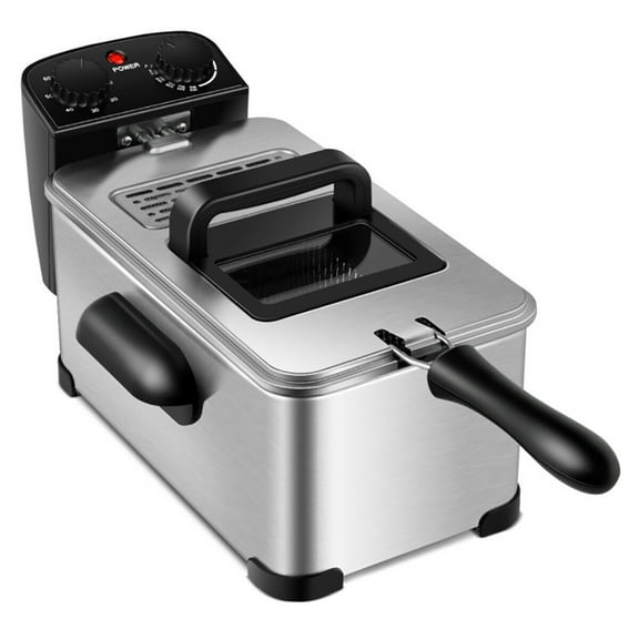 Spaco 3.2 Quart Electric Stainless Steel Deep Fryer with Timer, Electric Deep Fryer for French Fries Onion Rings