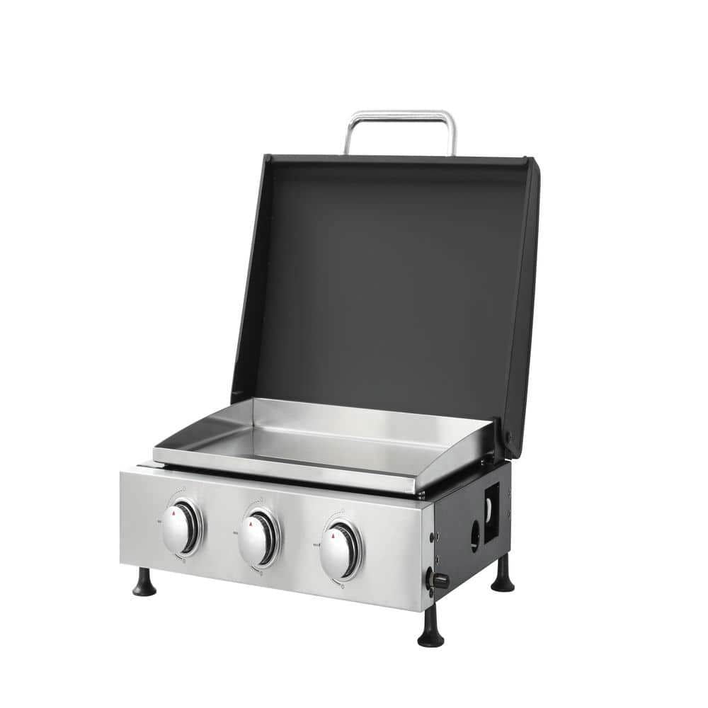 Spaco 3 Burner Gas Grill, Outdoor Cooking Barbecue Grill, Stainless Steel Grill for Outdoor as Patio, Deck, Backyard, Silver+Black