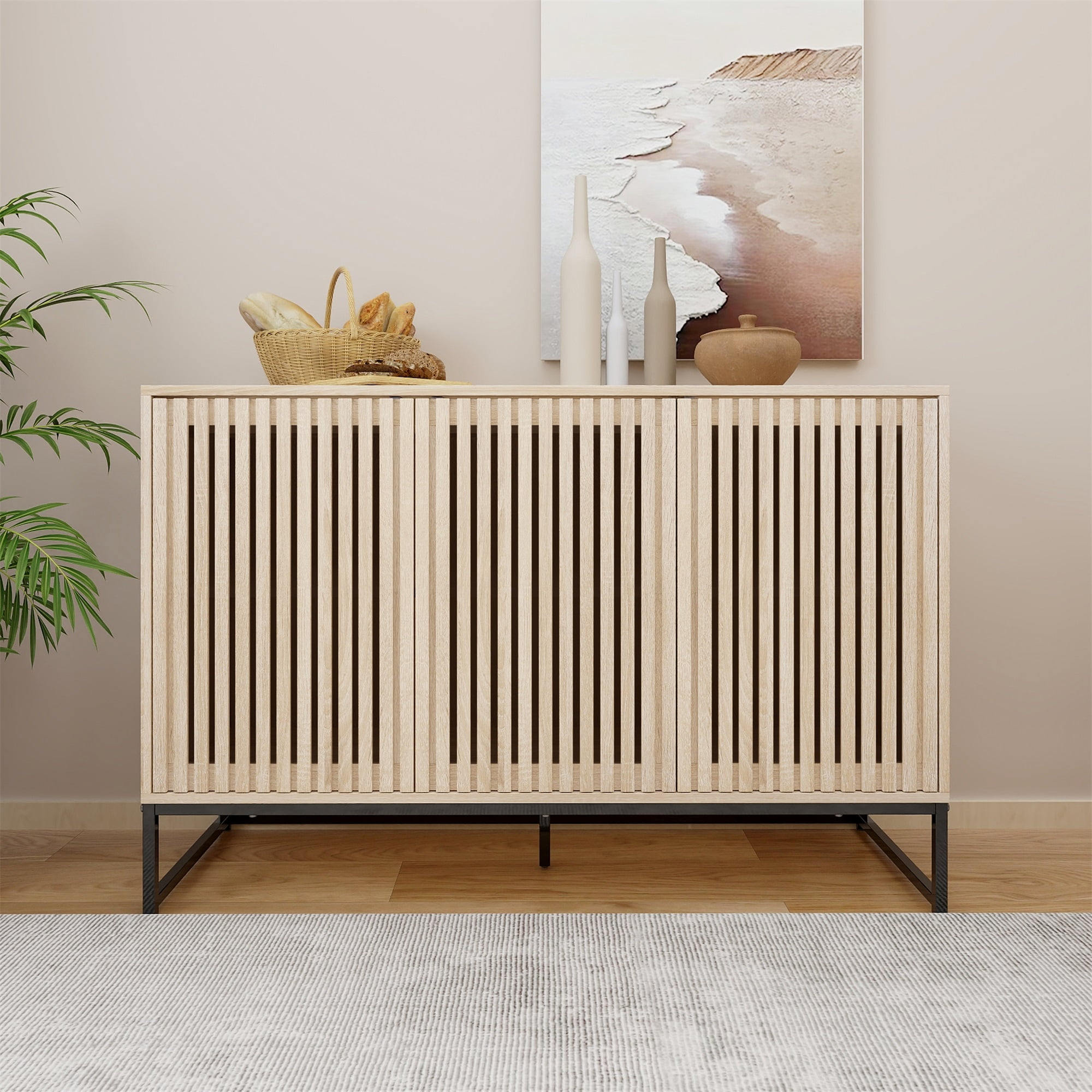 Spaco 3 Door Accent Storage Cabinet Sideboard Cabinet for Living Room, Natural Spaco 3 Door Accent Storage Cabinet Sideboard Cabinet for Living Room, Natural
