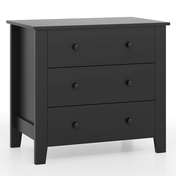 Spaco 3-Drawer Dresser Chest, MDF with Black Wood Grain, Bedside Storage Organizer, Smooth Drawer Slides, Black