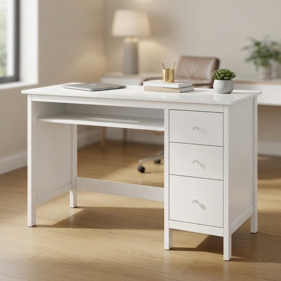 Spaco 3-Drawer Home Office Study Computer Desk with Spacious Desktop-White, Office Desk, Gaming Computer Desks for Study,Working,Writing