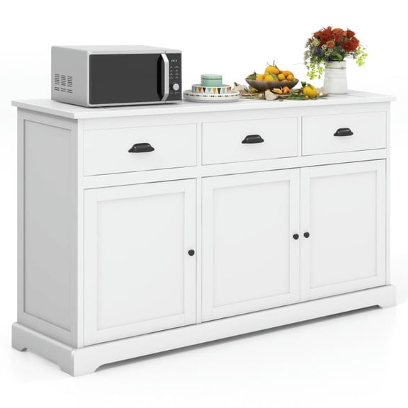 Spaco 3 Drawers Sideboard Buffet Storage with Adjustable Shelves, Large Storage Sideboard, Sideboard for Indoor, White