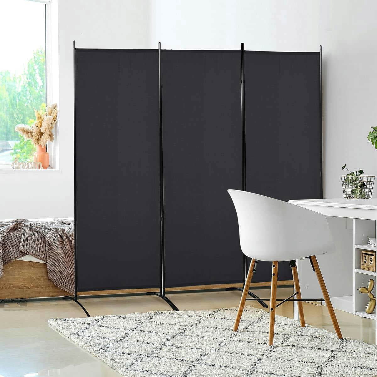 Spaco 3 Panel 6' Room Divider, Multi-Purpose Privacy Screen for Indoor as Living Room, Bedroom, Black