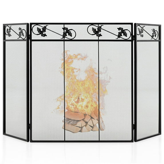 Spaco 3-Panel Fireplace Screen Decor Cover with Exquisite Pattern, Fireplace Doors, Flat Panel Decorative Fireplace Screen with Modern Design
