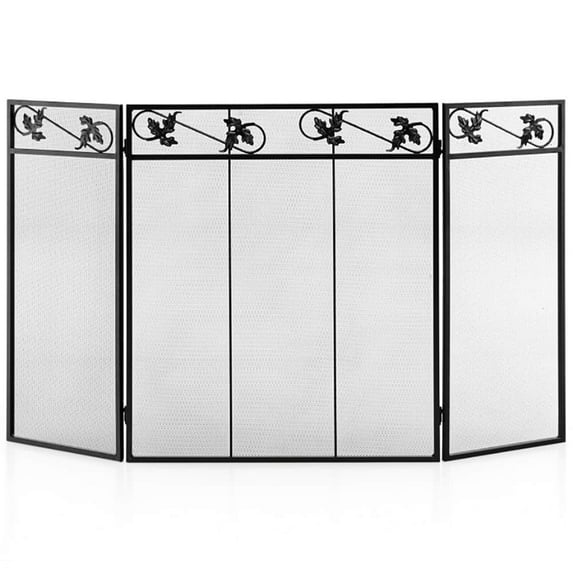 Spaco 3-Panel Fireplace Screen Decor Cover with Exquisite Pattern, Fireplace Fence, Black