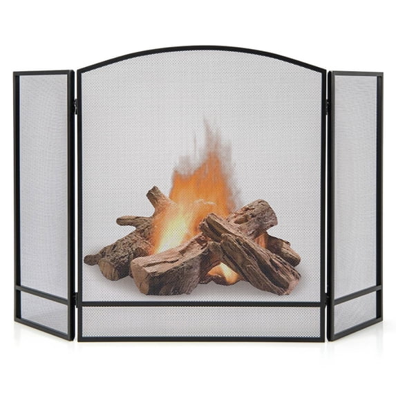 Spaco 3-Panel Foldable Fireplace Screen with Wrought Metal Mesh-Black, Fireplace Doors, Flat Panel Decorative Fireplace Screen with Modern Design