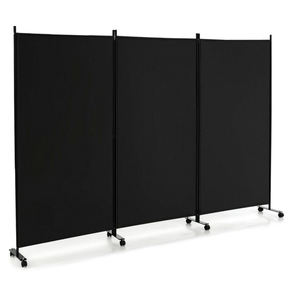 Spaco 3-Panel Freestanding Room Divider with Lockable Wheels, Folding Room Divider with Sturdy Frame, Panel Screen for Indoor as Home, Office, Black