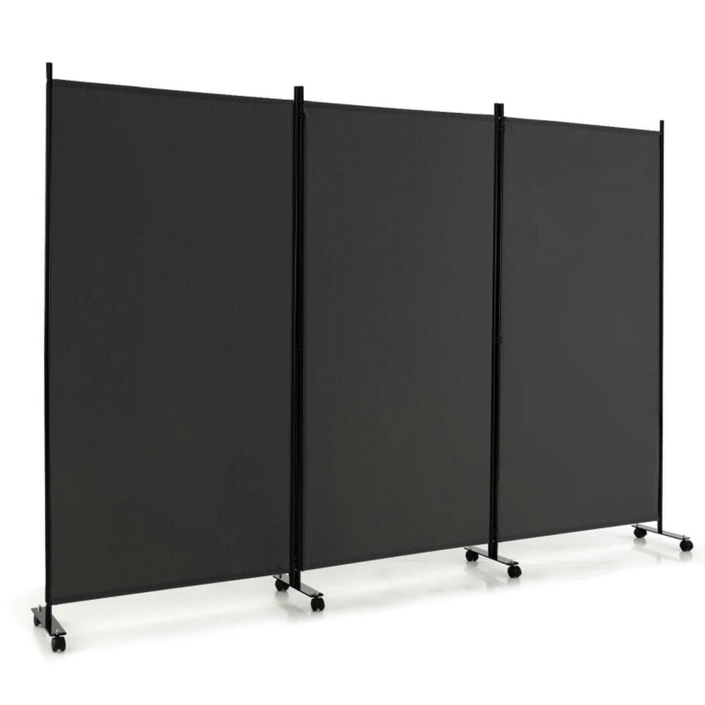 Spaco 3-Panel Freestanding Room Divider with Lockable Wheels, Folding Room Divider with Sturdy Frame, Panel Screen for Indoor as Home, Office, Gray