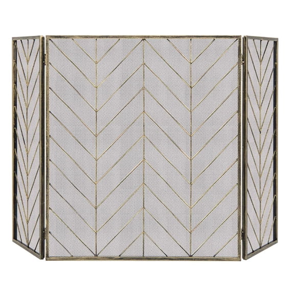 Spaco 3-Panel Metal Foldable Fireplace Screen with Metal Mesh-Bronze ...