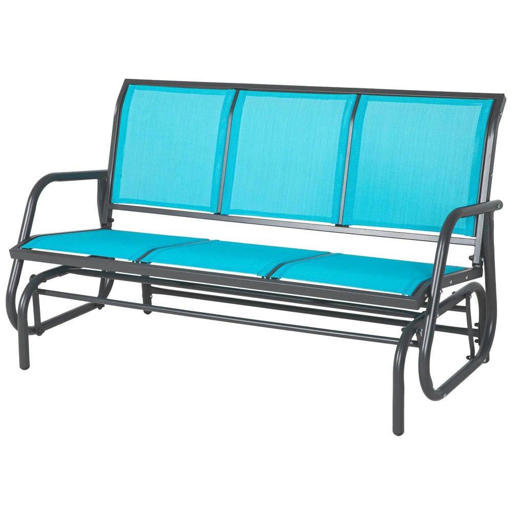Spaco 3-Person Outdoor Patio Glider Bench with Metal Frame, Porch Glider Swing with 3 Seats, Breathable Mesh Fabric, Blue Spaco 3-Person Outdoor Patio Glider Bench with Metal Frame, Porch Glider Swing with 3 Seats, Breathable Mesh Fabric, Blue