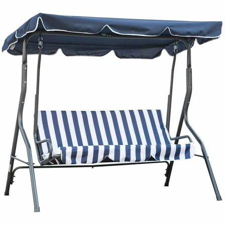 Spaco 3-Person Porch Swing with Canopy, Outdoor Patio Swing Chair, Swing Chair with Steel Frame and Cushions, Armrests, Blue