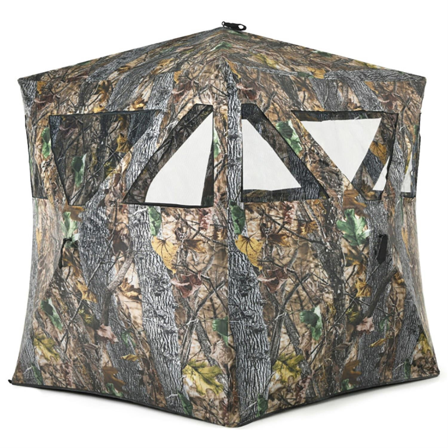 Spaco 3 Person Portable Pop-Up Ground Hunting Blind Tent with Tie-downs, Dressing Room for Camping, Beach, Hiking Tent, Camouflage