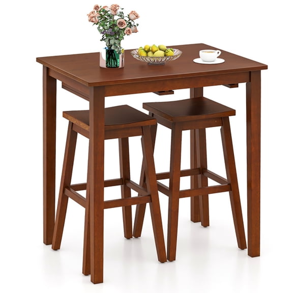 Spaco 3-Piece Bar Table Set with Pub Table and 2 Saddle Stools, Dining Room Set for Indoor as Home, Brown