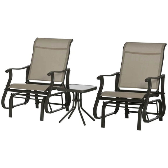 Spaco 3-Piece Outdoor Gliders Set with Steel Frame, Porch Glider Set with Tempered Glass Top Table for Outdoor as Backyard, Lawn, Garden, Beige