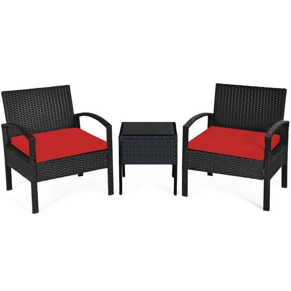 Spaco 3 Piece Patio Conversation Bistro Set, Balcony Furniture Outdoor Rattan Patio Chairs Set with Side Table, Rattan Patio Set for Garden Porch Yard, Red