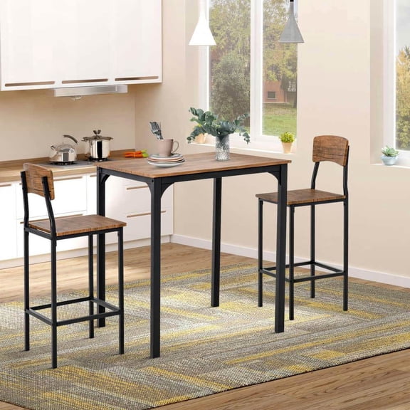 Spaco 3 Piece Pub Table and Chairs Set, Small Kitchen Table and Chairs, Square Dining Table with 2 Stools, Table Chair Set for Indoor as Kitchen, Bar, Dining Room, Brown