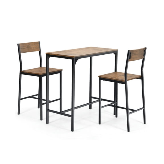 Spaco 3 Pieces Bar Table Set with 2 Stools, Upgraded Bar Table and Chair Set with Ergonomical Shaped Backrest, Bar Table Set for Outdoor as Garden, Patio, Black