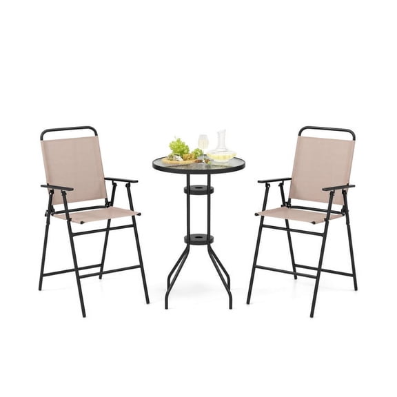 Spaco 3 Pieces Outdoor Bistro Set, Deluxe Outdoor Patio with Seat and Back Cushions-Gray