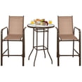 thumbnail image 1 of Spaco 3 Pieces Outdoor Patio Bar Table Stool Set, Bar Table Stool Set with 2 Bar Stools and 1 Tempered Glass Table, Bar Table Stool Set for Outdoor as Garden, Patio, Brown, 1 of 8