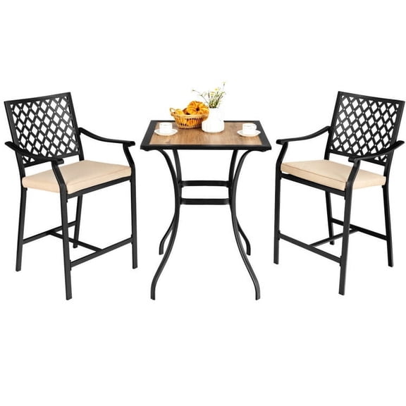Spaco 3 Pieces Patio Bar Set with 2 Bar Stools and 1 Square Table, Outdoor Stackable Dining Chairs for All Weather, Breathable Garden Outdoor Furniture for Backyard Deck