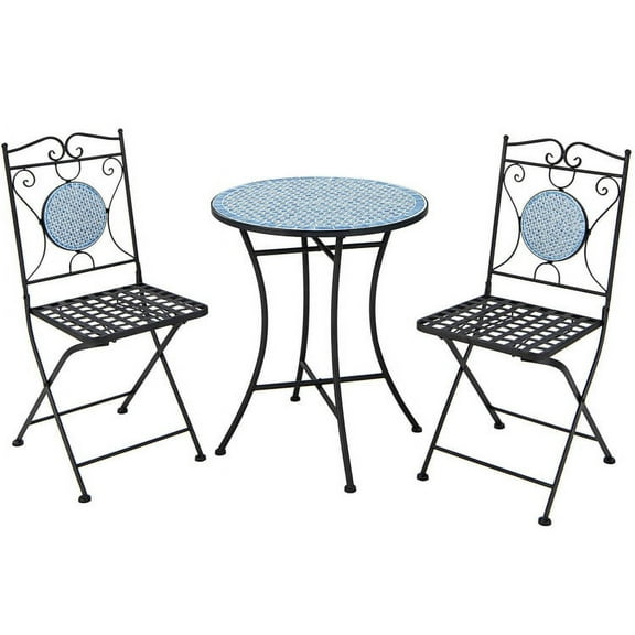 Spaco 3 Pieces Patio Bistro Set Outdoor Conversation Furniture Table and Folding Chair, Outdoor Stackable Dining Chairs for All Weather, Breathable Garden Outdoor Furniture for Backyard Deck