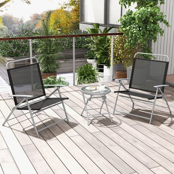 Spaco 3 Pieces Patio Folding Chair Set, Metal Conversation Set for Outdoor as Garden, Patio, Yard, Black