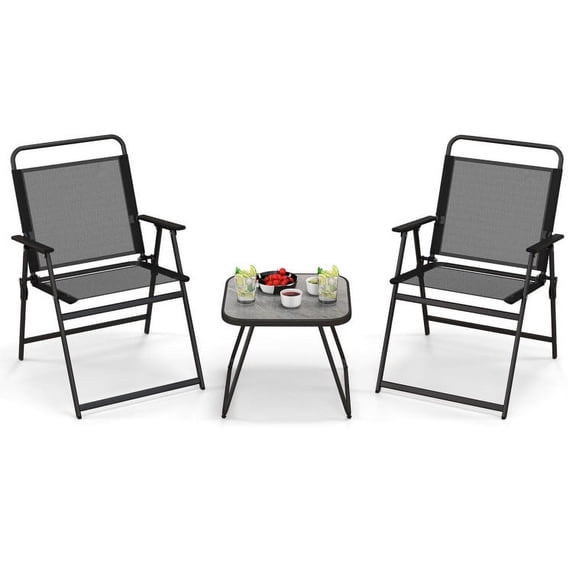 Spaco 3 Pieces Patio Folding Conversation Chairs and Table , Deluxe Outdoor Patio with Chairs and Table-Black