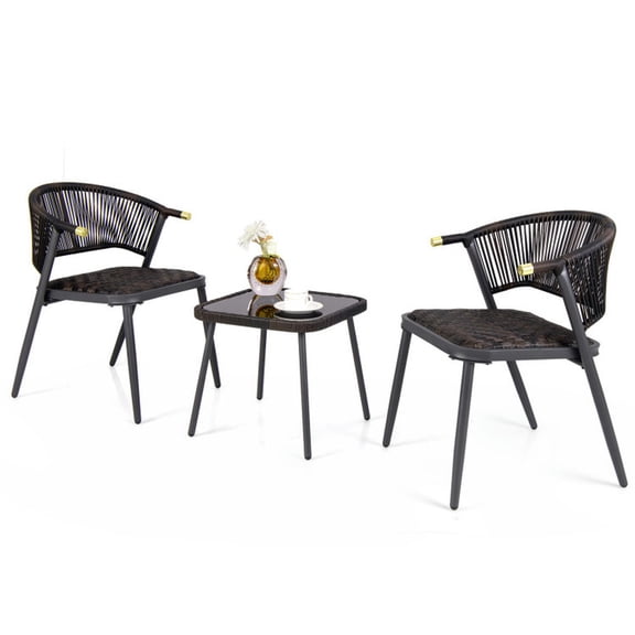 Spaco 3 Pieces Patio Rattan Furniture Set, Rattan Furniture Set for Backyard Poolside, Whole Patio Set for Outdoor as Garden, Patio, Brown and Black