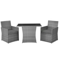 Spaco 3 Pieces Patio Rattan Furniture Set with Cushioned Armrest Sofa, Outdoor Sectional, Gray