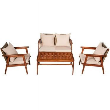 Spaco 3 Pieces Patio Wicker Rattan Furniture Set, Wicker Furniture Sets, Patio Conversation Sets with Cushion for Lawn Backyard-Red
