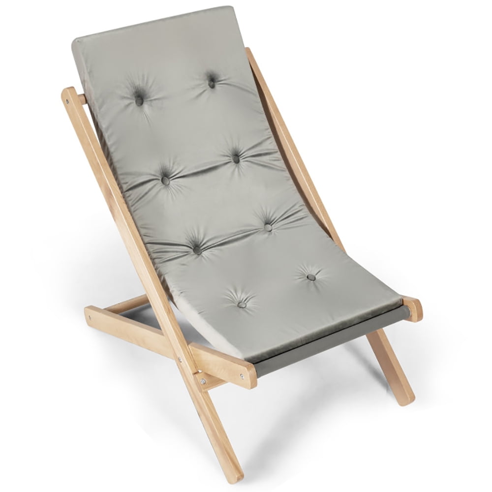 Foldable Natural Beech Wood Sling Chair with Gray Cushion