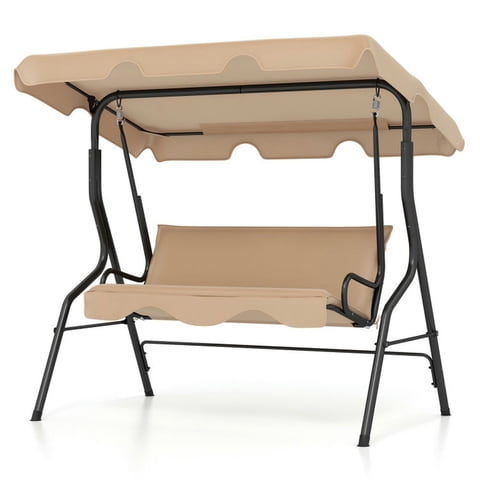 Spaco 3 Seat Outdoor Patio Canopy Swing with Adjustable Canopy, Patio Swing with Cushioned Steel Frame, Versatile Swing for Multiple Occasions as Patio, Poolside, Backyard, Etc, Beige