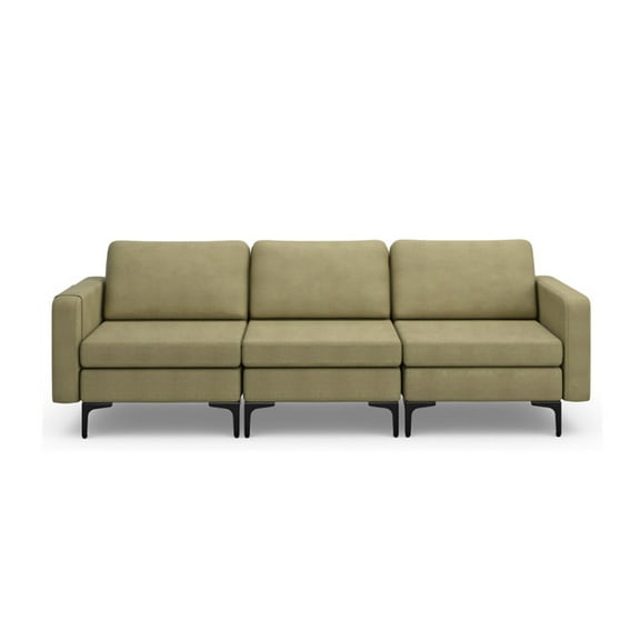Spaco 3-Seat Sectional Sofa Couch with Armrest Magazine Pocket and Metal Leg-Green, Sectional Sofa Couch Living Room Sleeper Set