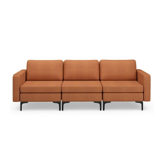 Spaco 3-Seat Sectional Sofa Couch with Armrest Magazine Pocket and Metal Leg-Orange, Sectional Sofa Couch Living Room Sleeper Set