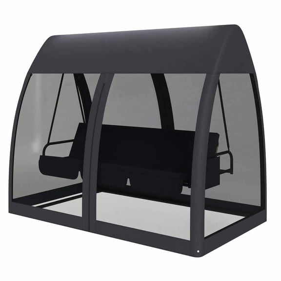 Spaco 3-Seat Swing Chair with Convertible Day Bed and Mesh Canopy, Swing Chair with Steel Stand for Outdoor, Gray