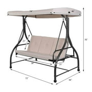 Spaco 3 Seats Converting Outdoor Swing Canopy Hammock, Porch Swing with Adjustable Tilt Canopy, Beige