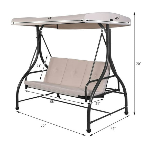 Spaco 3 Seats Converting Outdoor Swing Canopy Hammock, Porch Swing with Adjustable Tilt Canopy, Beige