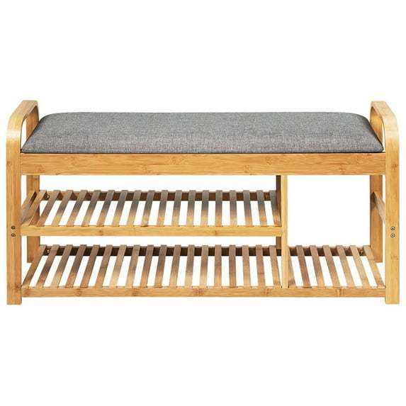 Spaco 3-Tier Bamboo Shoe Rack Bench with Cushion-Natural, Shoe Storage Organizer for Entryway & Closet