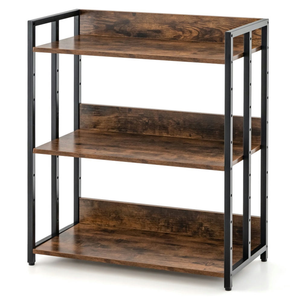 Spaco 3-Tier Corner Bookcase with Adjustable Shelves and Metal Frame-Rustic Brown, Tall Bookshelf, Shelves for Living Room, Home Office, Bedroom, Balcony Spaco 3-Tier Corner Bookcase with Adjustable Shelves and Metal Frame-Rustic Brown, Tall Bookshelf, Shelves for Living Room, Home Office, Bedroom, Balcony