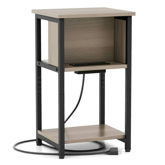 Spaco 3-Tier End Table with USB Ports & Power Outlets-1 Piece, Nightstand Small Side Table, End Table for Bedroom Living Room