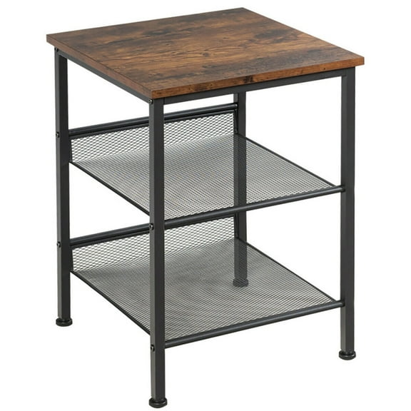 Spaco 3-Tier Industrial End Table with Mesh Shelves and Adjustable Shelves, Nightstand Small Side Table, End Table for Bedroom Living Room