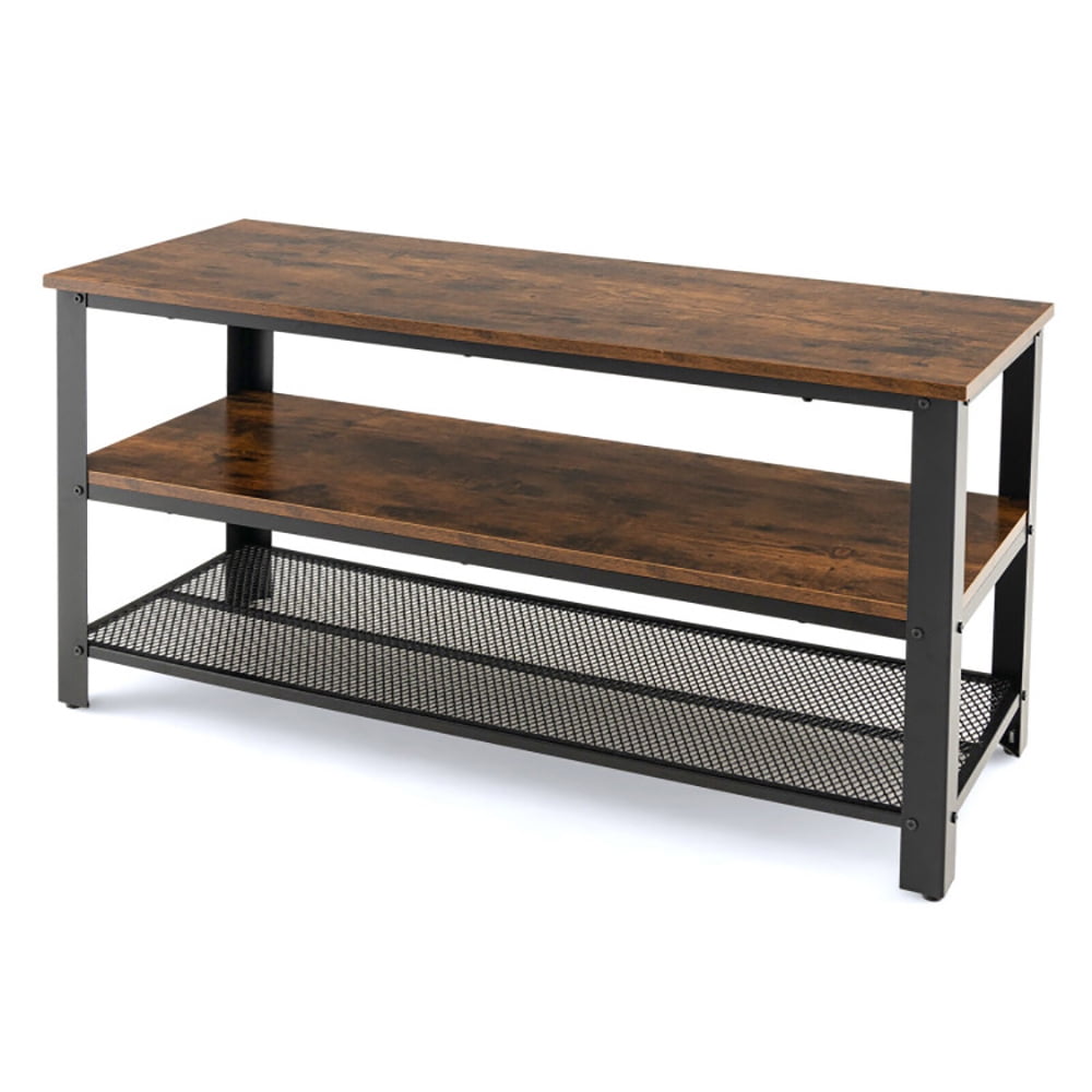 Spaco 3-Tier Industrial Entertainment TV Stand with Metal Mesh Shelf, Mid Century Modern TV Stand for Living Room Bedroom Spaco 3-Tier Industrial Entertainment TV Stand with Metal Mesh Shelf, Mid Century Modern TV Stand for Living Room Bedroom