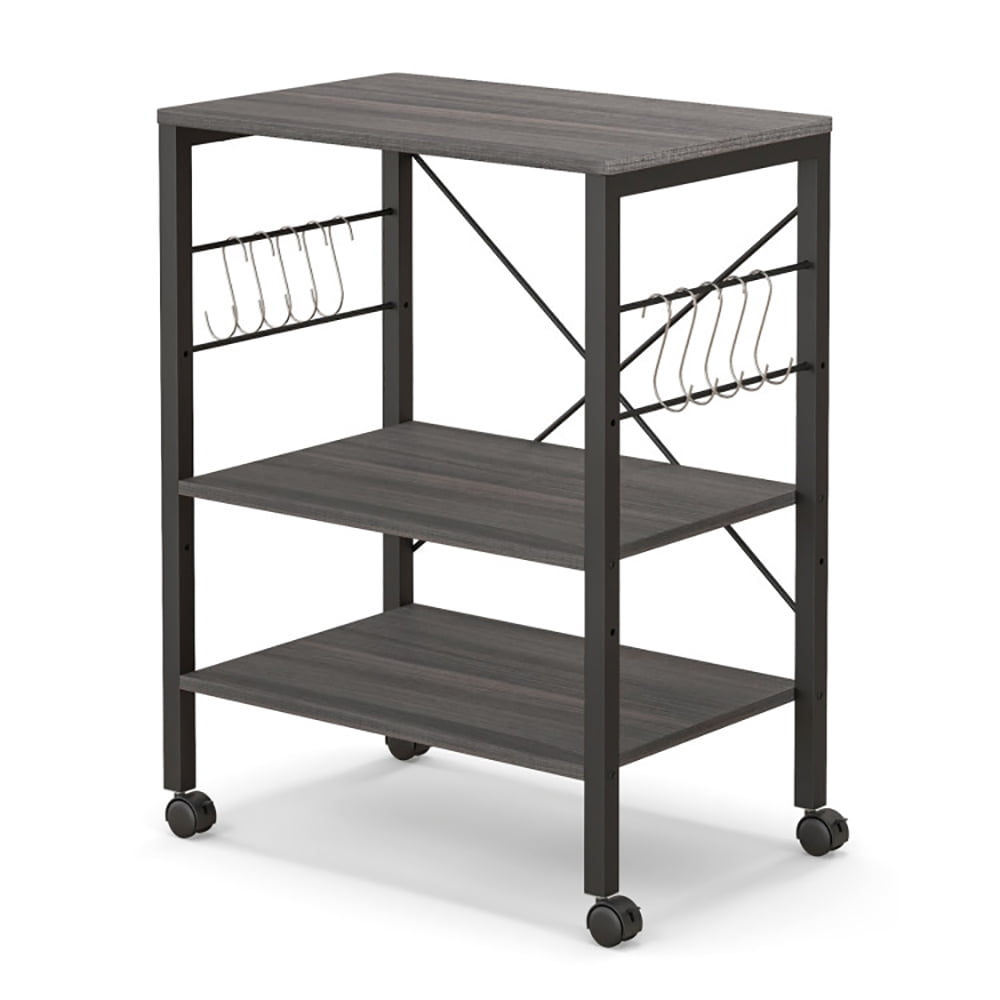 Spaco 3-Tier Kitchen Baker's Rack Microwave Oven Storage Cart with Hooks-Charcoal Brown, Kitchen Storage Shelf for Spices, Pots, and Pans Spaco 3-Tier Kitchen Baker's Rack Microwave Oven Storage Cart with Hooks-Charcoal Brown, Kitchen Storage Shelf for Spices, Pots, and Pans