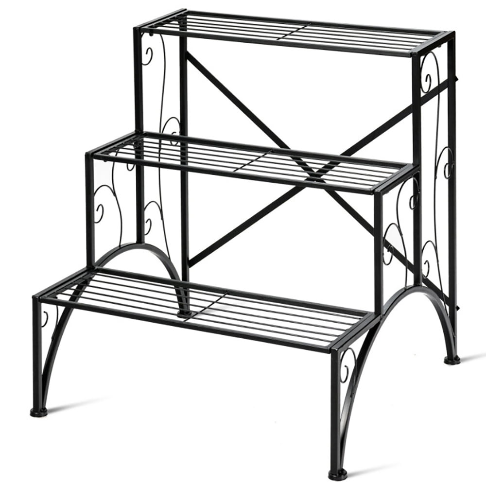 Planter Rack Garden Spaco 3-Tier Metal Plant Rack Garden Shelf in Stair Style, Flower Pot ...