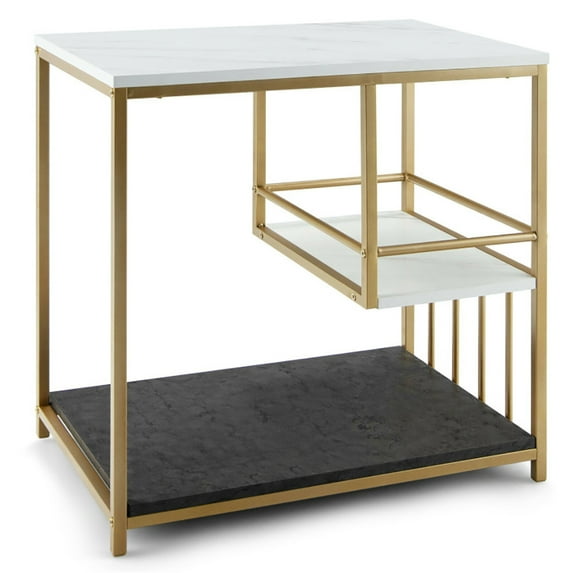 Spaco 3-Tier Multi-function Marble End Table with Storage Shelf-Golden, Nightstand Small Side Table, End Table for Bedroom Living Room