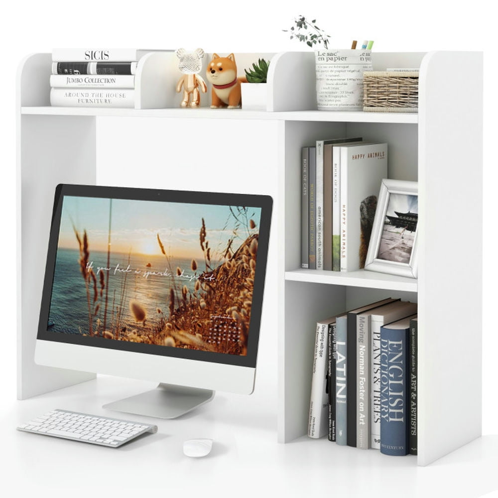 Spaco 3-Tier Multipurpose Desk Bookshelf with 4 Shelves-White, Tall Bookshelf, Shelves for Living Room, Home Office, Bedroom, Balcony Spaco 3-Tier Multipurpose Desk Bookshelf with 4 Shelves-White, Tall Bookshelf, Shelves for Living Room, Home Office, Bedroom, Balcony