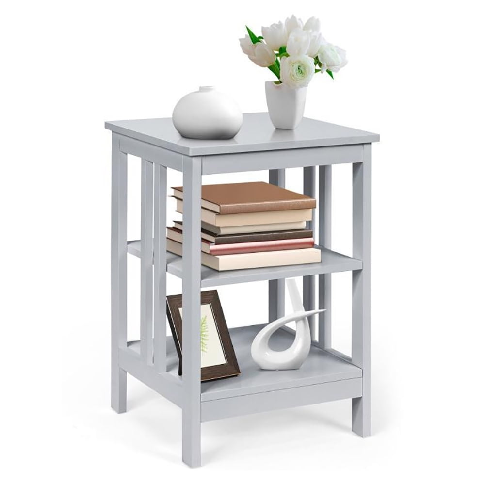 Spaco 3-Tier Nightstand Sofa Side Table with Baffles and Round Corners-Gray, Nightstand Small Side Table, End Table for Bedroom Living Room Spaco 3-Tier Nightstand Sofa Side Table with Baffles and Round Corners-Gray, Nightstand Small Side Table, End Table for Bedroom Living Room