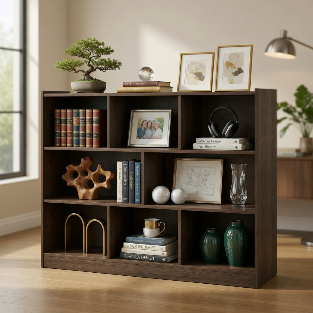 Spaco 3-Tier Open Bookcase 8-Cube Floor Standing Storage Shelves Display Cabinet-Gray, Tall Bookshelf, Shelves for Living Room, Home Office, Bedroom, Balcony