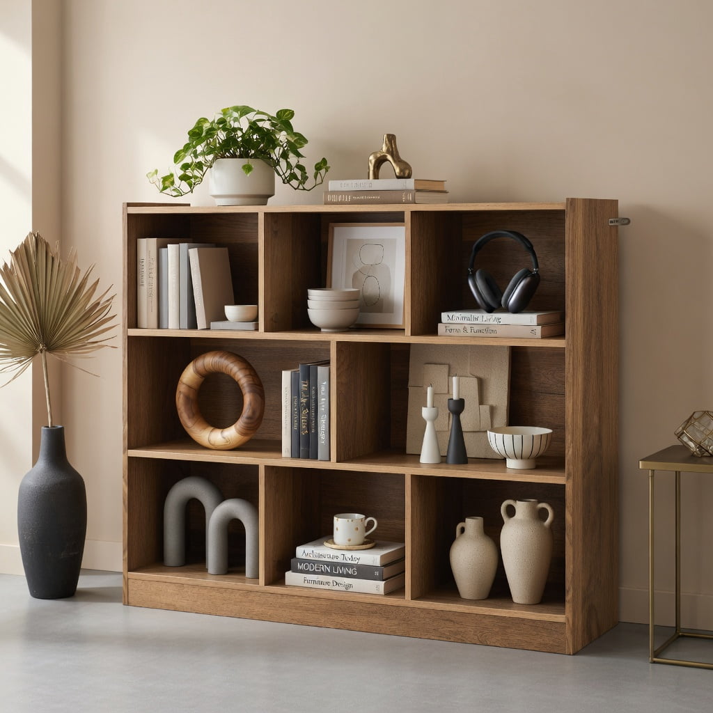 Spaco 3-Tier Open Bookcase 8-Cube Floor Standing Storage Shelves-Natural, Tall Bookshelf, Shelves for Living Room, Home Office, Bedroom, Balcony