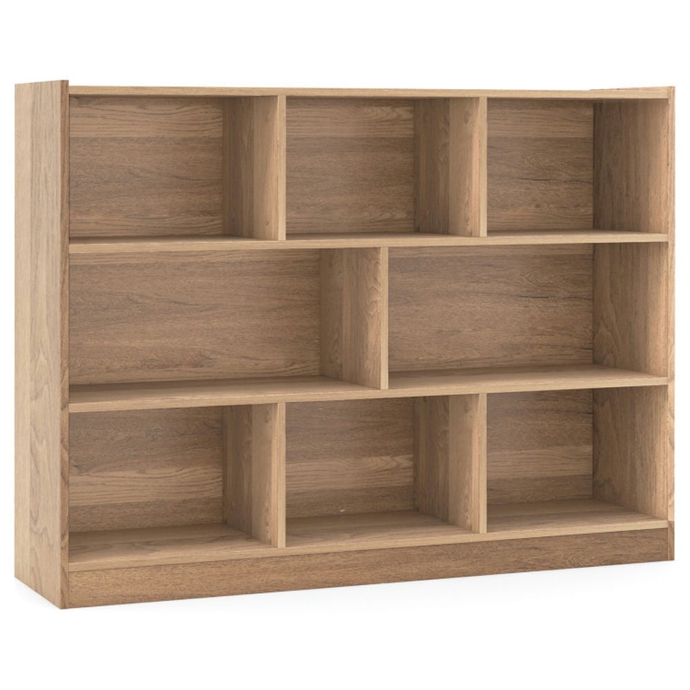 Spaco 3-Tier Open Bookcase 8-Cube Floor Standing Storage Shelves-Natural, Tall Bookshelf, Shelves for Living Room, Home Office, Bedroom, Balcony